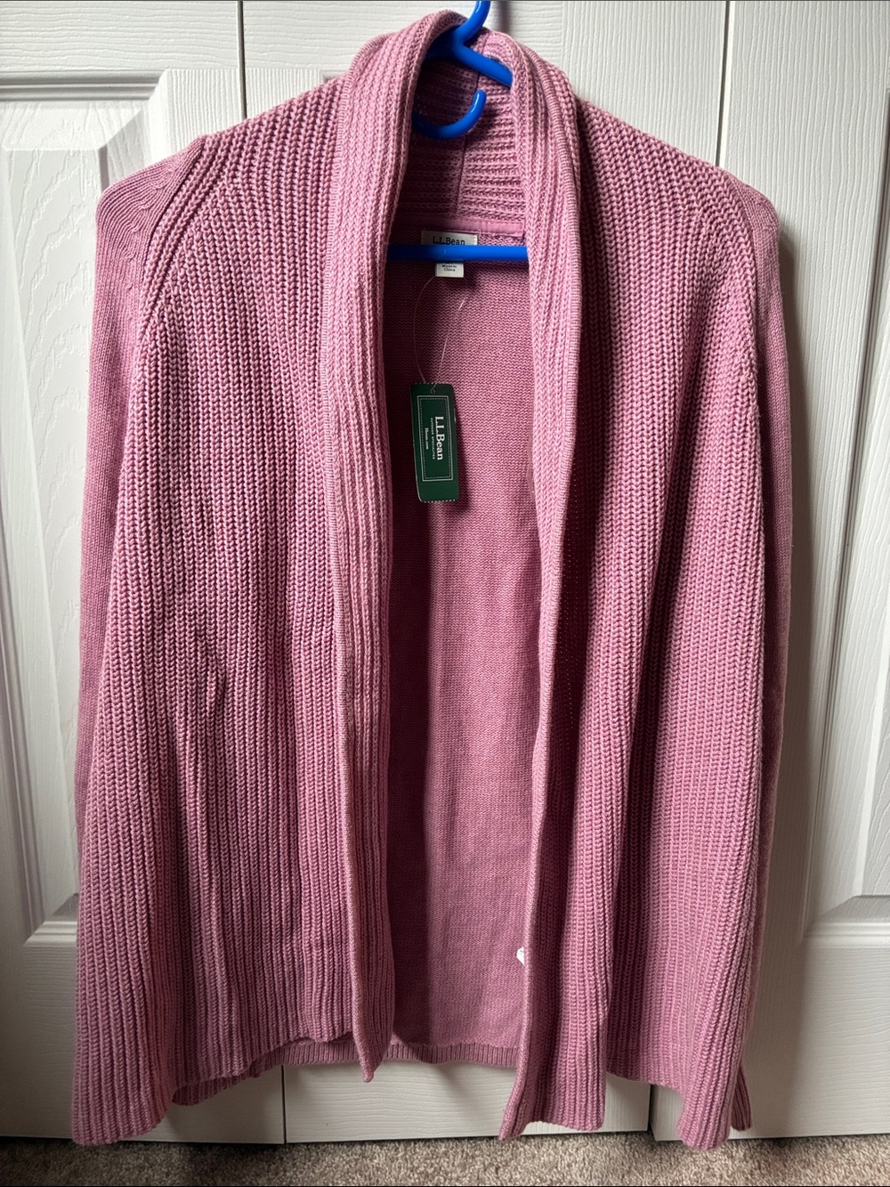 NWT L.L. Bean Rose-Pink Open-Front Ribbed Cardigan